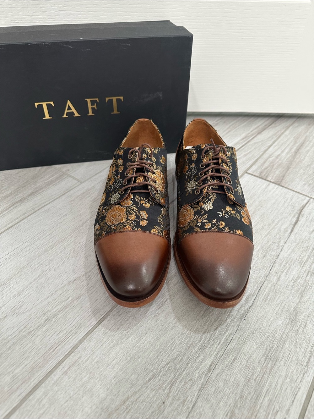Taft Black & Brown Floral Cap-Toe Derby Shoes